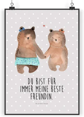Produktbild von Mr. & Mrs. Panda Plakat Bär Freundin DIN A4 - Grau Pastell - Geschenk, Bild, drucke, Kunstdruck, Wandbild, Wandschmuck, Teddy