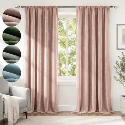 Produktbild von Chenille Vorhänge Rosa 2er Set Blickdicht 98% - 510GSM Thermovorhang mit Multifunktionsband Kräuselband 132x214cm Verdunkelung Samtvorhänge für Wohnzimmer Schlafzimmer