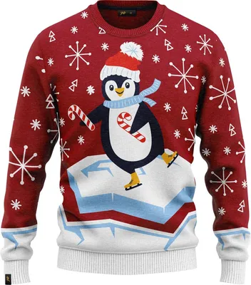 Obrázek produktu pro JAP Christmas Ošklivý vánoční svetr pro děti Skateguïn - 100% recyklovaný - Pro chlapce i dívky - Červená - Velikost 104/110
