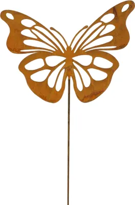Produktbild von Schmetterling Gartenstecker Metall Blumenstecker Gartendeko Edelrost, Größe:28x21cm. L110cm