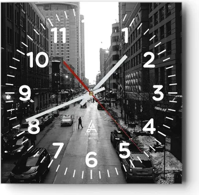 Produktbild von Wanduhr - Quadrat - Glasuhr - Stadt Straße Haus - 30x30cm - Schleichendes Uhrwerk - Lautlos - zum Aufhängen bereit - Dekoration Modern - Wanddekoration aus Glas - C4AC30x30-3688