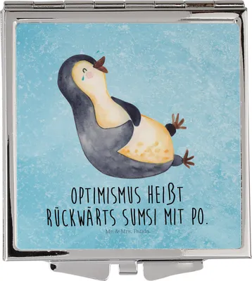 Produktbild von Mr. & Mrs. Panda Frauen Spiegel Pinguin Lachen - Eisblau - Geschenk, Klappbarer, Haha, Lustiger Spruch, Kosmetikspiegel, Schminkspiegel, Kleiner, Handspiegel, Pinguine