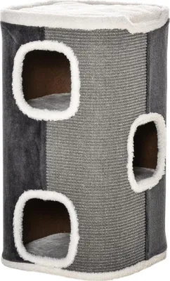 Produktbild von Katzenbaum Kratztonne Mit 3 Ebenen, Spanplatte, Samtartiges Polyester, Sisal, Grau+Weiß, 40X40X74Cm