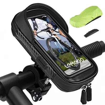 Immagine prodotto di Supporto per smartphone da bicicletta, impermeabile, rotazione a 360°, adatto a smartphone da 4,7 a 7 pollici, con copertura antipioggia, colore nero