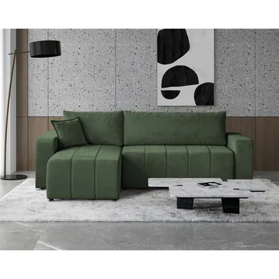 Image de BEAUTYSOFA MORI 250 cm canapé d'angle - Canapé d'angle en forme de L avec fonction de couchage et lit - vert foncé (Sereno690)