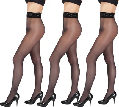 Produktbild von Giulia Matte Hüftstrumpfhose mit Spitzenabschlußbund Impresso Matt 40 Den (3er Set) Schwarz M