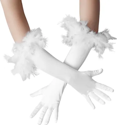 Produktbild von Lange Satin-Handschuhe mit Federn - weiß