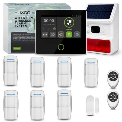 Produktbild von HUXGO Funk Alarmanlage Set WLAN & GSM 4G für Haus mit Sirene 7x Bewegungsmelder 1x Tür- & Fenstersensoren, HXA502 B