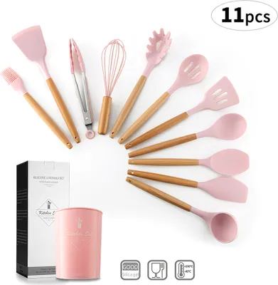 Zdjęcie produktu dla 11-częściowy silikonowy zestaw przyborów kuchennych 【Rosa】