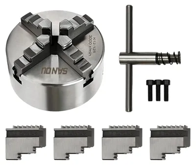 Image de Pointe tournante auto-centrante - 4 mors - 125 mm - Haute précision - Pour tour CNC/fraiseuse - Manuel - Acier/fonte - Argent