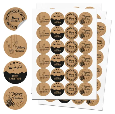Produktbild von Aufkleber Weihnachten 96 Stück - Weihnachtsaufkleber für Geschenke in 4 Variationen - Sticker Set "Merry Christmas" - Echtes Papier "Kraftpapier" 4 cm Etiketten rund