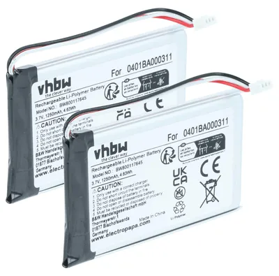 Produktbild von vhbw 2x Akku Ersatz für Elca 0401BA000311 für Fernbedienung Remote Control (1250 mAh, 3,7 V, Li-Polymer)