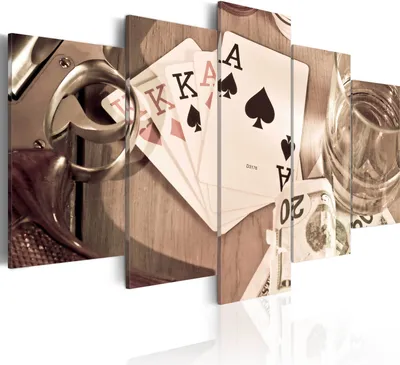 Produktbild von Leinwandbilder 200x100 cm i-B-0001-b-n Vlies Leinwandbild 5 tlg Kunstdruck modern Wandbilder XXL Wanddekoration Design Wand Bild SPIELKARTEN POKER WHISKY