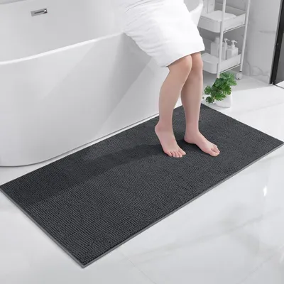 Produktbild von Badematte Chenille rutschfest 70x150 cm Dunkelgrau Saugfähig Waschbar