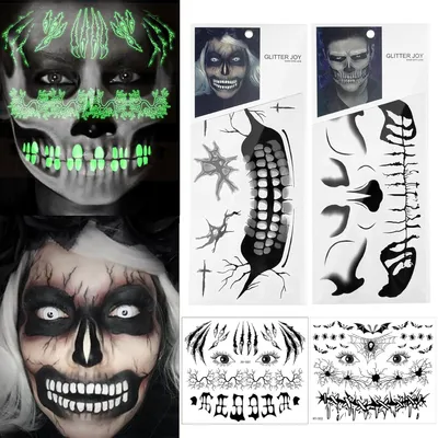 Obrázek produktu pro Tetování na obličej pro Halloween – sada 4 kusů dočasných tetování