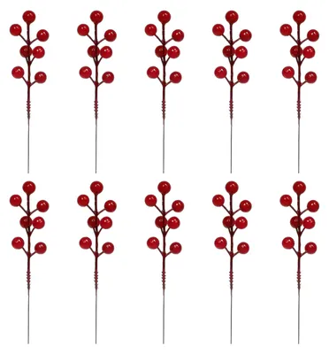 Produktbild von 10/20 künstliche Norfolk-Kiefernzweige, 13-fach verzweigt, künstliches Grün, künstliche rote Beeren, DIY-Vase, Weihnachtsdekoration, Partydekoration, Heimdekoration
