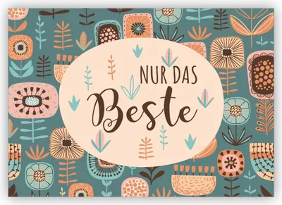 Produktbild von 4x Wunderschöne folklore Glückwunschkarte mit Retro Blumen: nur das Beste