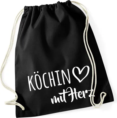 Produktbild von Huuraa Turnbeutel Köchin mit Herz 12 Liter Black Baumwolle Rucksack Geschenkidee