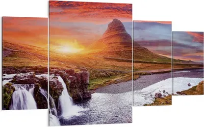 Produktbild von Bild auf Leinwand - Leinwandbild - 4 Teile - Kirkjufell Wasserfall Berg - 160x90cm - Wand Bild - Wanddeko - Wandbilder - Leinwanddruck - Bilder - Wanddekoration - Leinwand bilder - DL160x90-4704