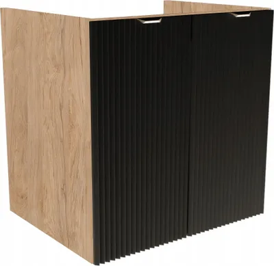 Produktbild von WENA Waschtischunterschrank ohne Oberteil mit Türen 60 cm, geriffelte Fronten, Griffe aus Metall in der Farbe Gold Willy (Farbe: Schwarz/Walnuss)