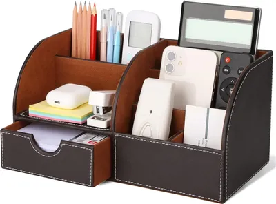 Produktbild von Multifunktionaler Büro-Organizer - 7 Aufbewahrungsfächer - braun - Kunstleder