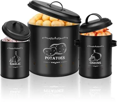 Zdjęcie produktu dla Pojemnik do przechowywania ziemniaków, zestaw 3-częściowy, pojemniki na ziemniaki i czosnek, pojemnik na ziemniaki z pokrywką, pojemnik na warzywa do przechowywania ziemniaków, cebuli i czosnku