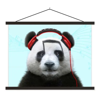Produktbild von MuchoWow® Textilposter Panda - Kopfhörer - Tier - Musiknoten - Rot 60x45 cm mit schwarzem Rahmen - Poster Schlafzimmer