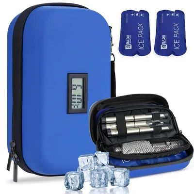 Produktbild von Insulin Kühltasche, Medikamententasche mit Temperaturanzeige, Große Reise Kühltasche mit EVA Hartschale und Kühlakkus