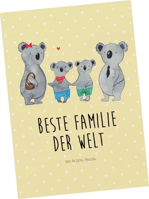 Produktbild von Mr. & Mrs. Panda Postkarte Koala Familie zwei - Gelb Pastell - Geschenk, Ansichtskarte, Koalabär, Grußkarte, Zusammen, Muttertag, Ansichtskarten, Fotokarte, Postkarten