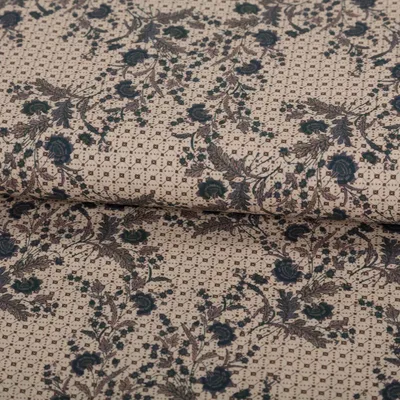 Produktbild von Baumwollstoff Meterware Trachtenstoffe Blumen Blätter beige petrol