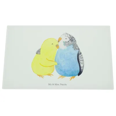 Produktbild von Mr. & Mrs. Panda Hackbrett Wellensittich Liebe - Weiß - Geschenk, Schneidebrett Aus Glas, Schneidplatte, Verliebt, Umarmen, Vertrauen, Freundin, Verknallt, schneidbrett