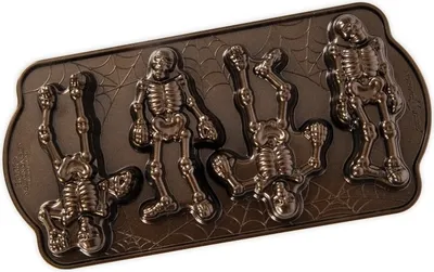Produktbild von Backform "Spooky Skeleton Cakelet Pan" - Nordic Ware | Fall Harvest Bronze