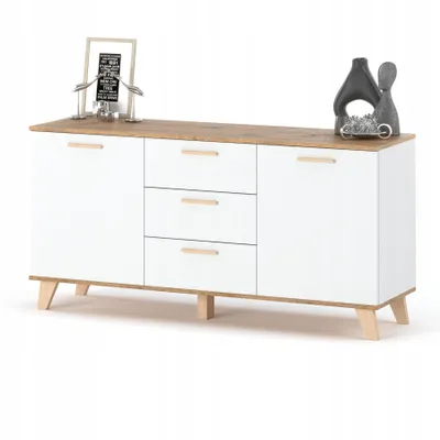 Zdjęcie produktu dla Komoda Szafka salon z szufladami 150cm Biala Wotan OSLO Styl Skandynawski