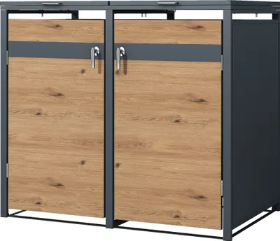 Produktbild von ML-Design Mülltonnenbox 2er für 2 Tonnen 240L 132x80x116,3cm Anthrazit-Eichenoptik, Stahl, wetterfest/abschließbar