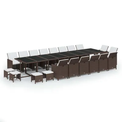 Produktbild von 21-tlg. Garten-Essgruppe mit Kissen Poly Rattan Braun