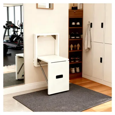 Produktbild von Wandklappstuhl Hocker Weiß für Schuhwechsel und Ruhepausen, belastbar bis 150 kg