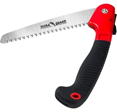 Produktbild von Klappsäge 195mm SK5 Sägeblatt mit Sicherheitsverriegelung und TPR-Softgriff für Garten und Camping Rot