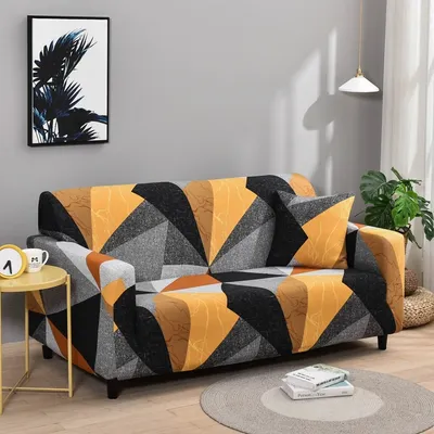 Produktbild von Bedruckte Sofabezug Stretch Sofa Schonbezüge, 2-Sitzer, 140 cm - 170 cm, Farbblockgeometrie