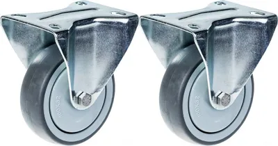 Produktbild von 80mm 3" Rolle grau gummibereift feststehend stark 160kg Kapazität, 2er Set