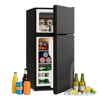 Immagine prodotto di Frigorifero compatto Merax da 60 L con scomparto congelatore da 22 L, porta in vetro e illuminazione a LED, modello a libera installazione, silenzioso, regolazione della temperatura, ripiani in vetro, ideale per cucina e ufficio, colore nero
