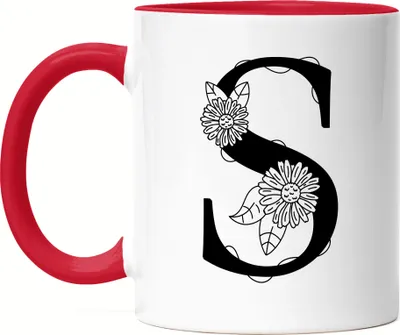 Produktbild von Buchstaben-Tasse S Tasse mit Buchstabe Alphabet Monogramm Blumenmotiv Geschenkidee Anfangsbuchstabe