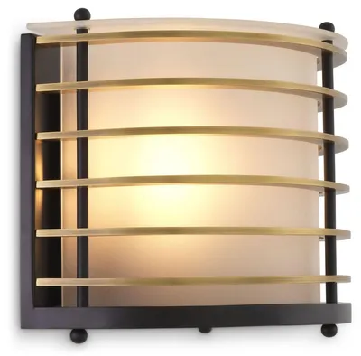 Zdjęcie produktu dla Luksusowa lampa ścienna Casa Padrino w kolorze antycznego mosiądzu / czarnym 26,5 x 19 x H. 22,5 cm - Półokrągła miedziana lampa ścienna z matowym szkłem - Lampa ścienna do hoteli i restauracji