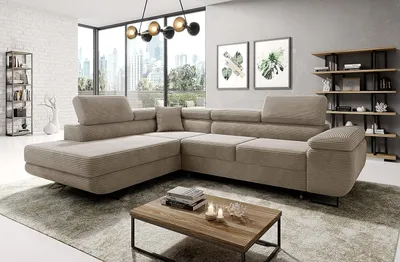 Produktbild von Easy4You Ecksofa Beige AVATAR Kord L-Form – 277x73x203 cm - Schlafsofa mit Bettkasten und Schlaffunktion - Eckcouch mit Stauraum – Links – Stoff Kord POSO 02