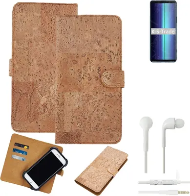 Produktbild von K-S-Trade Hülle kompatibel mit Sony Xperia 8 Lite + in ear Kopfhörer Kork Handyhülle Cover  Schutzhülle TPU Case Bumper in Hellbraun, (1x)