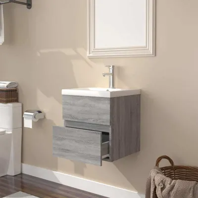 Immagine prodotto di The Living Store Mobile lavabo con lavabo incorporato in legno Grigio Sonoma