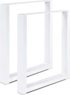 Two white table legs are shown against a white background.