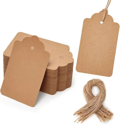 Produktbild von 100stk. Kraftpapier Geschenkanhänger Rechteck Jute-Schnur Hochzeit DIY