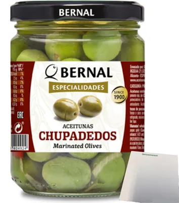 Produktbild von Bernal Especialidades Aceitunas Chupadedos Grüne Oliven (250g Glas) + usy Block