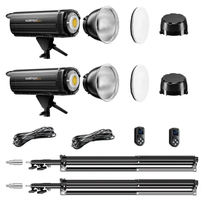 Zdjęcie produktu dla Walimex pro LED Niova Plus DL 200 W + zestaw 2 statywów, regulowane lampy wideo LED wraz ze statywami do lamp błyskowych z amortyzacją sprężynową, wysokość do 256 cm
