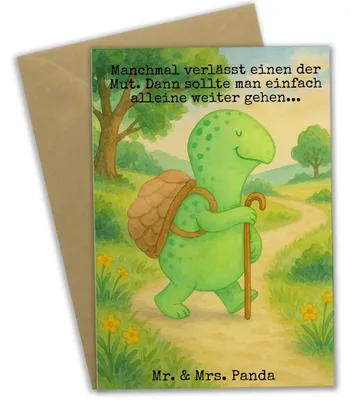 Produktbild von Mr. & Mrs. Panda Klappkarte Schildkröte Wanderer Design - Weiß - Geschenk, Glückwunschkarte, weihnachtskarten, Rucksack, einladungskarten, hochzeitskarten, dankeskarten